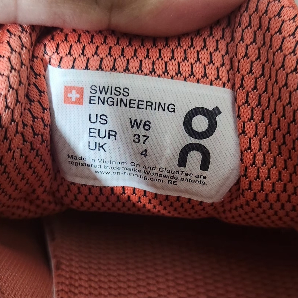 On Running Women's Athletic Shoes in Coral and Gray - Picture 6 of 7